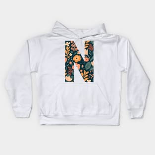 Whimsical Floral Letter N Kids Hoodie